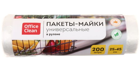 Пакет-майка OfficeClean , 25+12*45 см, 10 мкм, 200 шт., прозрачный