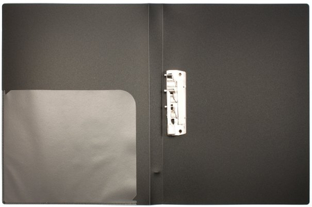Папка пластиковая c боковым зажимом и карманом inФормат, толщина пластика 0,5 мм, черная