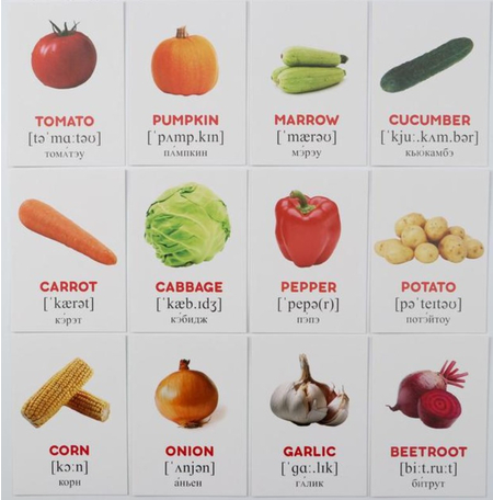 Карточки обучающие по методике Г. Домана, «Овощи» на английском языке Карточки обучающие по методике Г. Домана, «Овощи» на английском языке