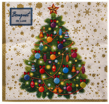 Салфетки сервировочные трехслойные Art Bouquet, 24*24 см, 25 шт., «Новогодняя ель на белом» Салфетки сервировочные трехслойные Art Bouquet, 24*24 см, 25 шт., «Новогодняя ель на белом»