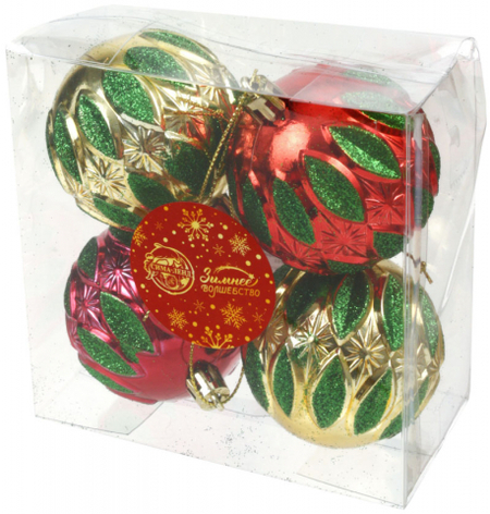 Набор шаров елочных «Гранат» (пластик), диаметр 6 см, 4 шт., красно-золотистый