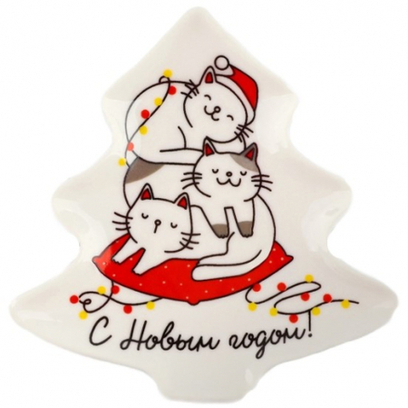 Подставка под чайные пакетики керамическая «С Новым годом. Котики», 8,7*8,5 см Подставка под чайные пакетики керамическая «С Новым годом. Котики», 8,7*8,5 см