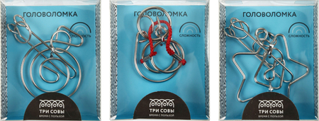 Головоломка металлическая «Три совы», 1 уровень сложности, ассорти, 14+