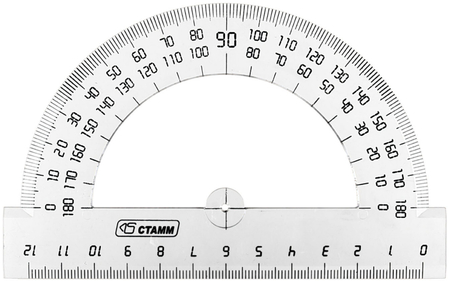 Транспортир пластиковый «Стамм», 12 см, 180°, прозрачный Транспортир пластиковый «Стамм», 12 см, 180°, прозрачный
