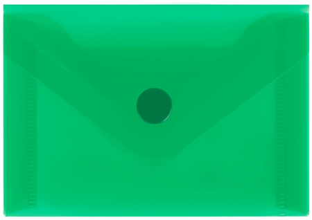 Папка-конверт пластиковая на кнопке «Стамм» А7, толщина пластика 0,15 мм, прозрачная зеленая