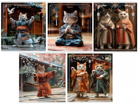 Тетрадь общая А5, 48 л. на скобе «Азиатские котики», 167*204 мм, клетка, ассорти