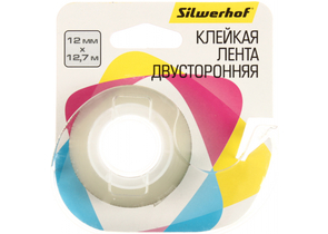 Клейкая лента двусторонняя полипропиленовая Silwerhof, 12 мм×12,7 м, прозрачная, с диспенсером (90×60×15 мм)
