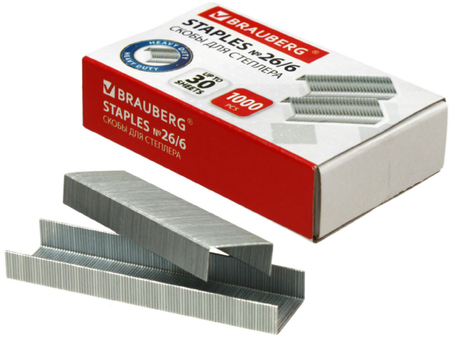 Скобы для степлеров Brauberg Standard, №26/6, 1000 шт.