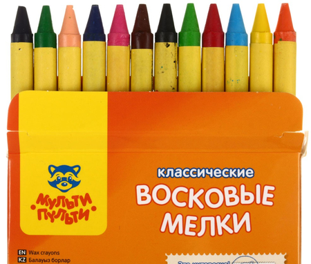 Мелки восковые «Енот на острове Пасхи», 12 цветов, 12 шт., диаметр 8 мм, длина 90 мм