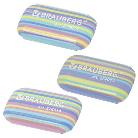 Ластик Brauberg Pastel Stripes, 45*24*10 мм, ассорти Ластик Brauberg Pastel Stripes, 45*24*10 мм, ассорти
