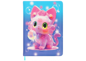 Книжка записная детская 3D «Кошка» (ПВХ-обложка), 124×177 мм, 96 л., линия, с закладкой-ляссе (голубой фон)
