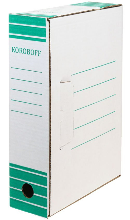 Короб архивный из гофрокартона, корешок 80 мм, 330*80*240 мм, белый с зеленым