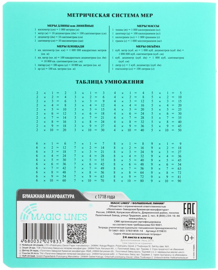 Тетрадь школьная А5, 24 л. на скобе «Новая великолепная тетрадь», 165*205 мм, клетка, бирюзовая 