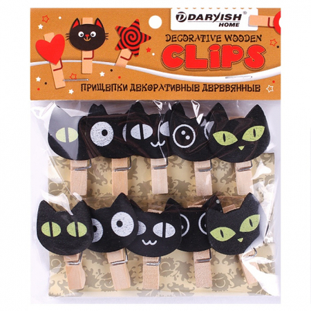 Прищепки декоративные Darvish, 10 шт., «Черный кот»