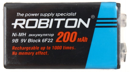 Аккумулятор Robiton , 9V, 6F22, 200 mAh, тип «Крона» (1 шт. в упаковке)