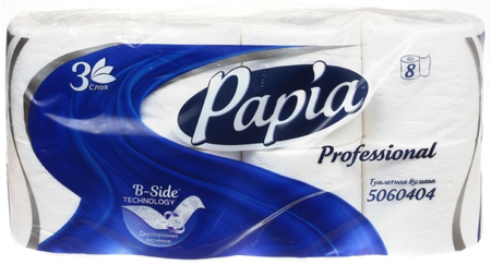 Бумага туалетная Papia Professional, 8 рулонов, ширина 95 мм, белая Бумага туалетная Papia Professional, 8 рулонов, ширина 95 мм, белая