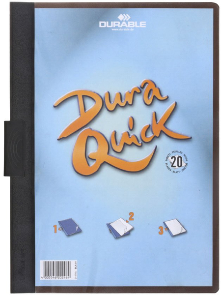 Папка пластиковая с клипом Durable Duraquick, А4, 20 л, толщина пластика 0,4 мм, черная