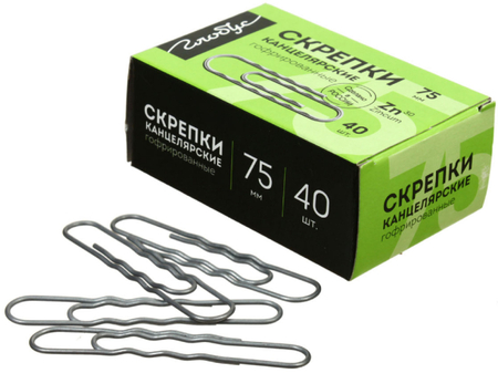Скрепки проволочные «Глобус», 75 мм, 40 шт., округлые, гофрированные Скрепки проволочные «Глобус», 75 мм, 40 шт., округлые, гофрированные