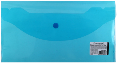 Папка-конверт пластиковая на кнопке Brauberg А6 (узкая), толщина пластика 0,18 мм, прозрачная синяя