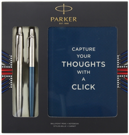 Набор ручек шариковых подарочных и блокнота Parker Jotter Waterloo Blue CT + Jotter Srainless Steel CT, 2 ручки + блокнот