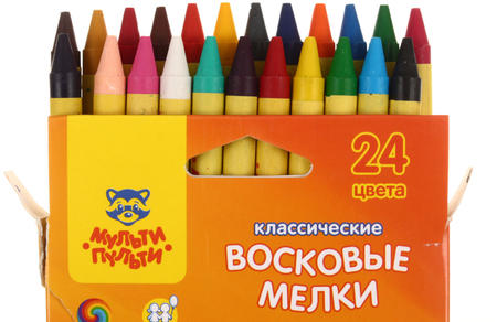 Мелки восковые «Енот на острове Пасхи», 24 цвета, 24 шт., диаметр 8 мм, длина 90 мм