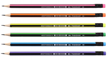 Карандаш чернографитный Neon inФормат, твердость грифеля ТМ, с ластиком, корпус ассорти (цена за 1 шт.)