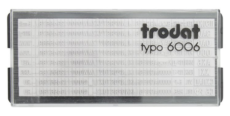 Касса символов для самонаборных штампов Trodat typo 6006, 312 символов, высота основного шрифта 2,2 мм, шрифт для выделения 3,1 мм, шрифт латинский