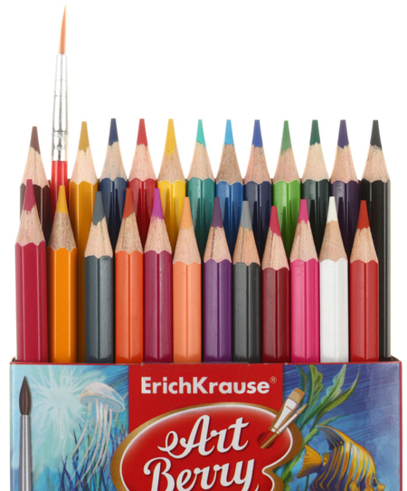 Карандаши цветные акварельные ErichKrause ArtBerry, 24 цвета, длина 175 мм, с кисточкой