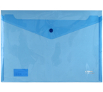 Папка-конверт пластиковая на кнопке «Стамм» А4+, толщина пластика 0,18 мм, прозрачная синяя