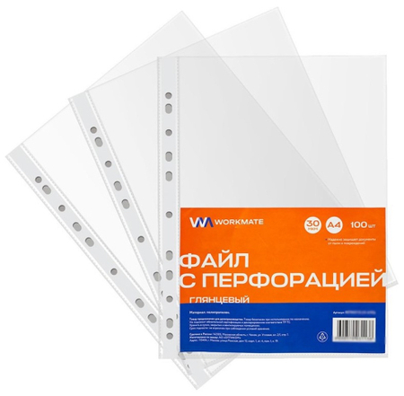 Файл А4 перфорированный Workmate, 30 мкм, гладкий, глянцевый, 216*303 мм (до 50 л.) Файл А4 перфорированный Workmate, 30 мкм, гладкий, глянцевый, 216*303 мм (до 50 л.)