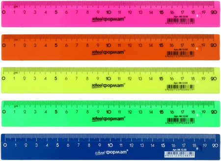 Линейка пластиковая schoolФормат, 20 см, цветная, ассорти (цена за 1 шт.)