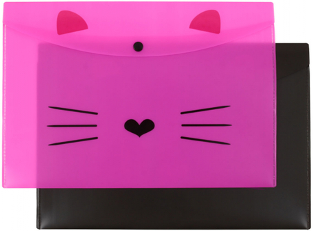 Набор папок-конвертов пластиковых на кнопке А4 №1School, 2 шт., толщина пластика 0,18 мм, Kitty, ассорти