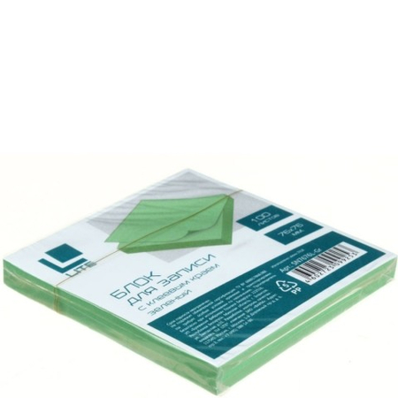Бумага для заметок с липким краем Lite, 76*76 мм, 1 блок*100 л., зеленая