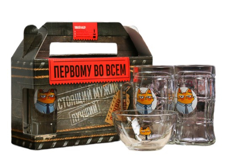 Набор посуды для пива «Кот», бокалы 2 шт.*330 мл, тарелка 150 мл, подставка Набор посуды для пива «Кот», бокалы 2 шт.*330 мл, тарелка 150 мл, подставка