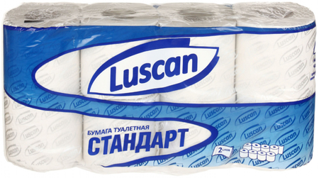 Бумага туалетная Luscan Standart, 8 рулонов, ширина 95 мм, серая