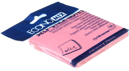 Бумага для заметок с липким краем Economix, 75*100 мм, 1 блок*100 л., розовая