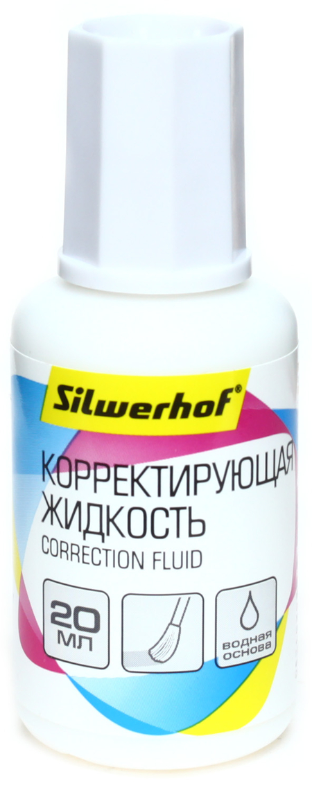 Корректирующая жидкость Silwerhof , 20 мл, на водной основе, с кисточкой Корректирующая жидкость Silwerhof , 20 мл, на водной основе, с кисточкой