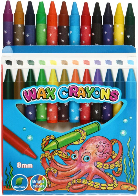 Карандаши восковые Wax Crayons, 12 цветов, 12 шт., диаметр 8 мм, длина 90 мм, ассорти