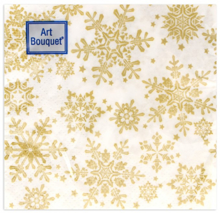 Салфетки бумажные двуслойные Art Bouquet, 20*20 см, 30 шт., «Золотые снежинки»