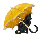 Брошь «Кошка под зонтом», 4,2×4 см, цвет чёрно-жёлтый в золоте