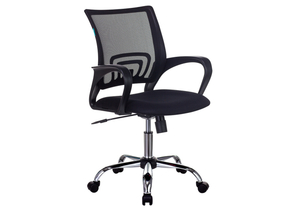 Кресло офисное «Бюрократ» для персонала (хромированная крестовина, топ-ган), спинка — сетка черная TW-01, сиденье — ткань черная TW-11