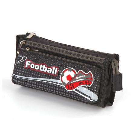 Пенал трехкамерный мягкий «Юнландия», 200*70*90 мм, «Футбол», черный