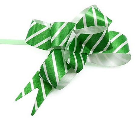 Бант подарочный, ширина ленты 18 мм, длина 360 мм, зеленый с белыми полосками