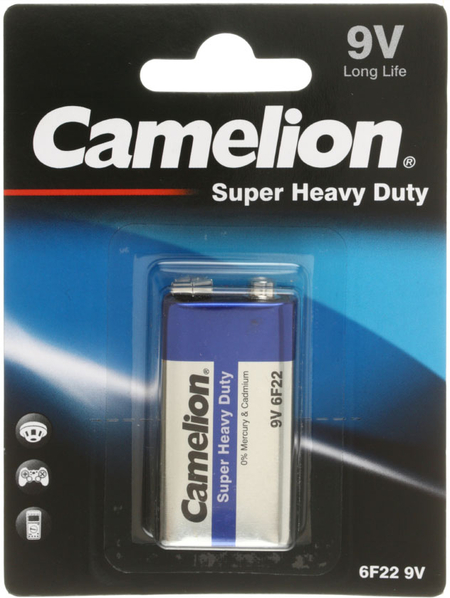 Батарейка солевая Camelion Blue Super Heavy Duty, 9V, 6F22-BP1B, тип «Крона»