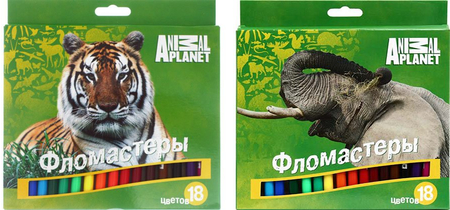 Фломастеры Animal Planet, 18 цветов, толщина линии 1-2 мм, вентилируемый колпачок, ассорти 