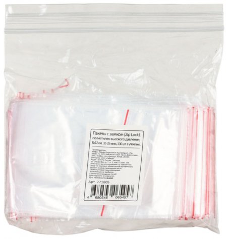 Пакет упаковочный с застежкой (ZipLock), 80*120 мм, 100 шт., 32 мкм Пакет упаковочный с застежкой (ZipLock), 80*120 мм, 100 шт., 32 мкм