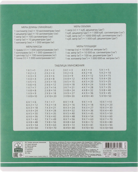 Тетрадь школьная А5, 12 л. на скобе «Оттенки зеленого», 165*202 мм, клетка, ассорти