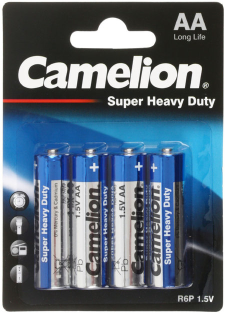 Батарейка солевая Camelion Blue Super Heavy Duty, AA, R6P, 1.5V