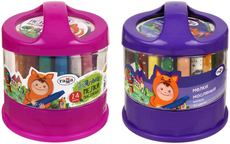 Мелки масляные «Гамма. Малыш», 24 цвета, 24 шт., диаметр 11 мм, длина 75 мм, упаковка - ассорти Мелки масляные «Гамма. Малыш», 24 цвета, 24 шт., диаметр 11 мм, длина 75 мм, упаковка - ассорти