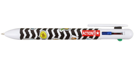 Ручка шариковая автоматическая многофункциональная Action!, корпус белый с рисунком, 4 стержня
